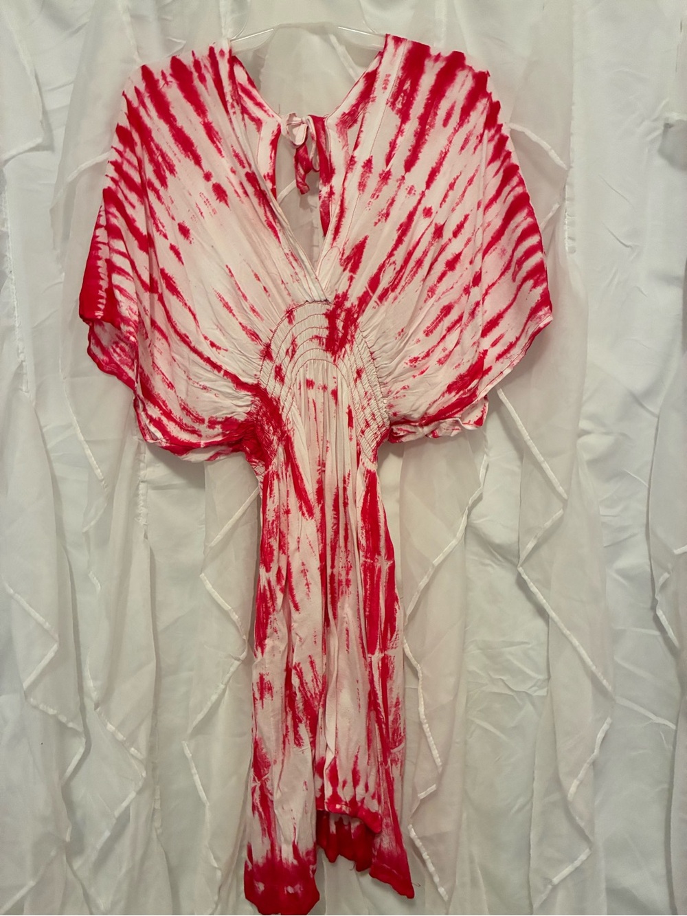 Pink and White Tie-Dye Kaftan Dress